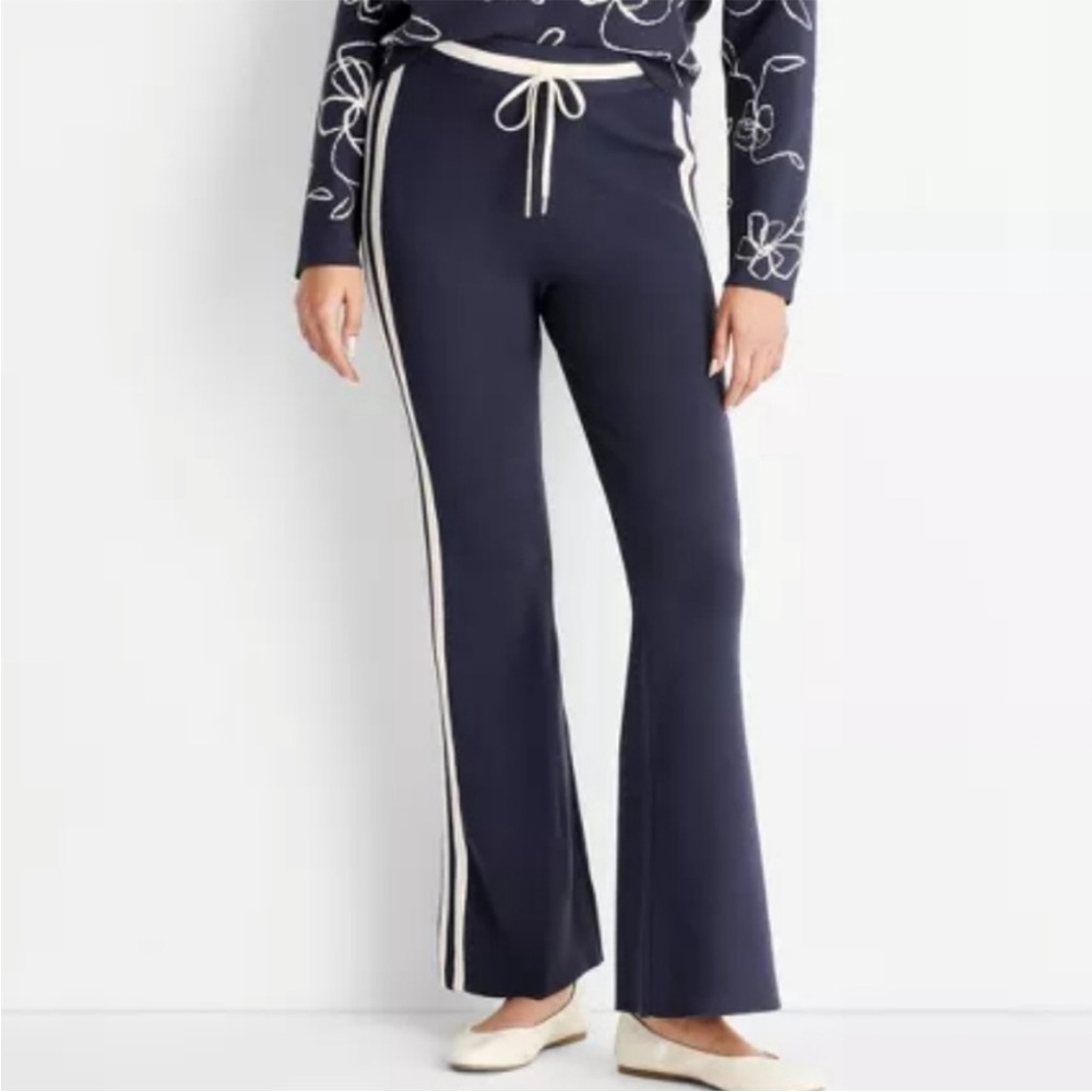 Future Collective High-Rise Sweater Track Pants Pull-On Flared Leg Navy Blue XL
